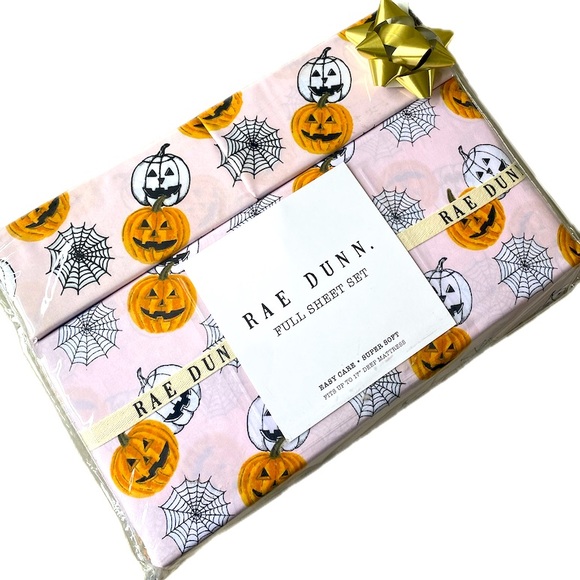 Rae Dunn Halloween Pumpkin Sheet Set - full size Pink and Orange - Picture 1 of 7